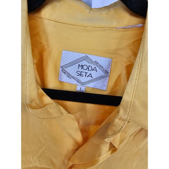 Moda Seta Steven Land Mens Sz L Pure Silk Long Sleeve Dress Shirt Yellow Gold - Picture 3 of 4